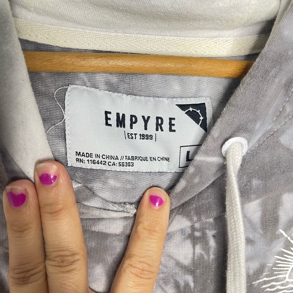 Empyre Tie Dye Gray White Blue Hooded Skater Sweater  Front Pocket Size Large - Picture 6 of 10